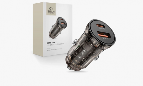 Automobilinis įkroviklis 12-24V USB C+ USB C 30W juodas Tech-Protect CC01 Automobilinis įkroviklis 12-24V USB C+ USB C 30W juodas Tech-Protect CC01